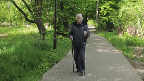 Active-senior-old-man-training-Nordic-walking-with-ski-trekking-poles-in-park