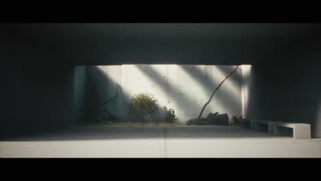 minimalist concrete room with plants