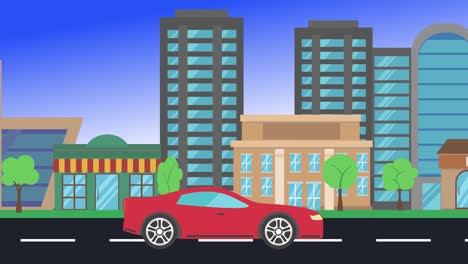 viajes en coche por la ciudad vista lateral, animación en bucle, fondo de diseño plano