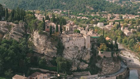 aerial view of a charming village on a cliff in provence, france