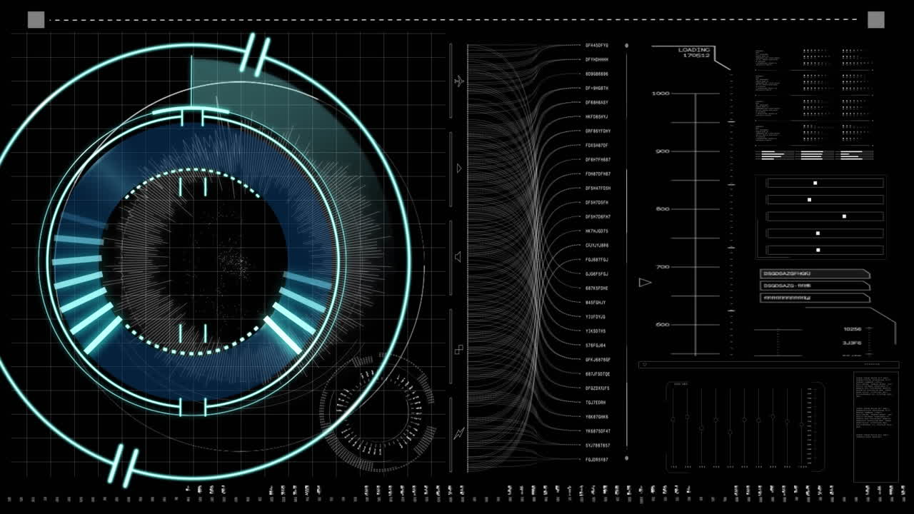 animación del escaneo del alcance y el procesamiento de datos en pantalla digital