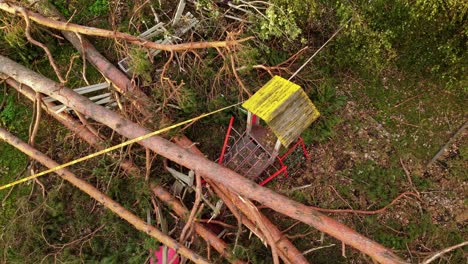 destroyed playground of children by fallen trees caused by heavy storm, latvia