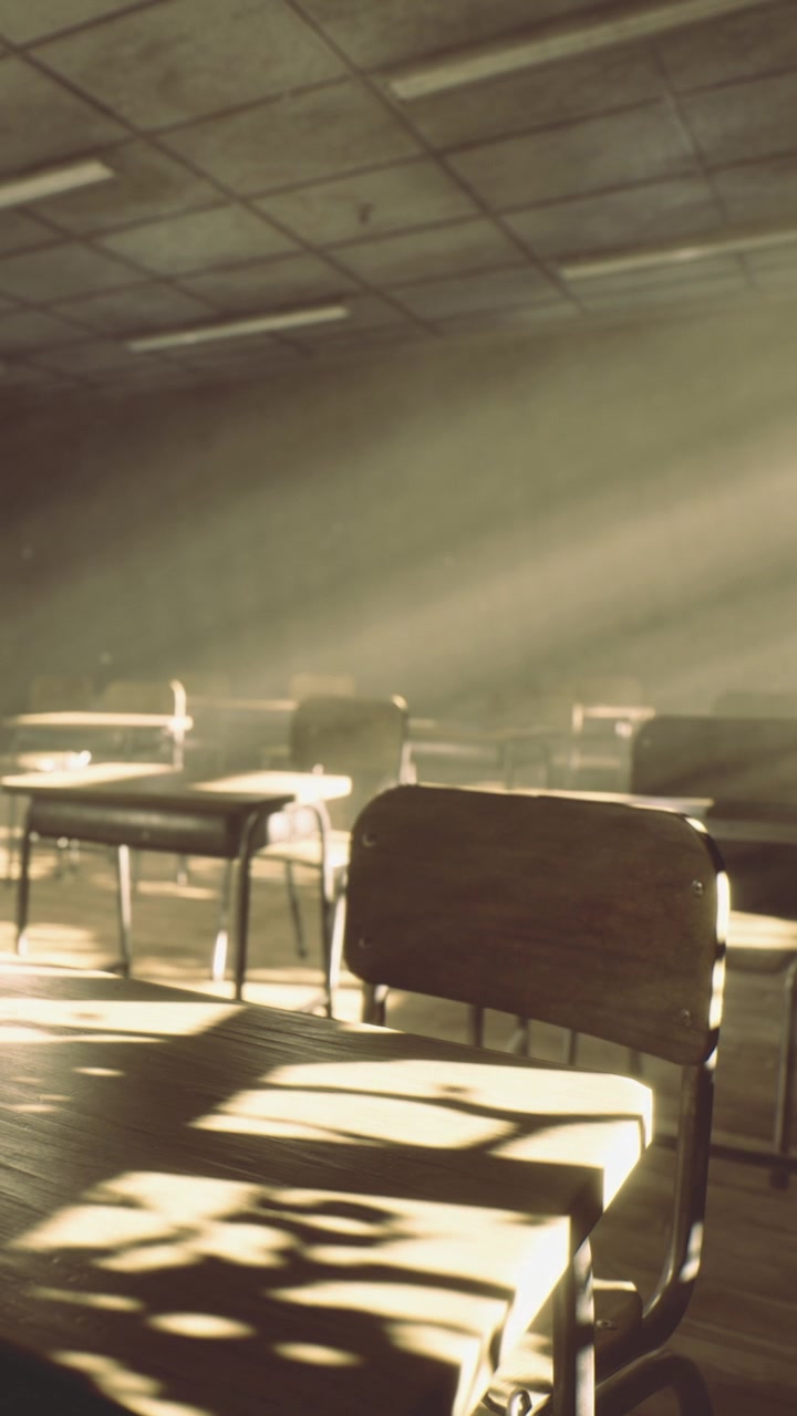 La luce del sole splende attraverso le finestre dell'aula durante le ore scolastiche tranquille