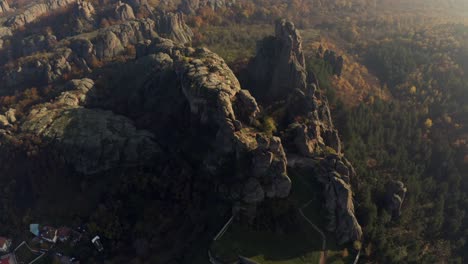 aerial top down shot showing famous fortress of belogradchik during mystic sunny day