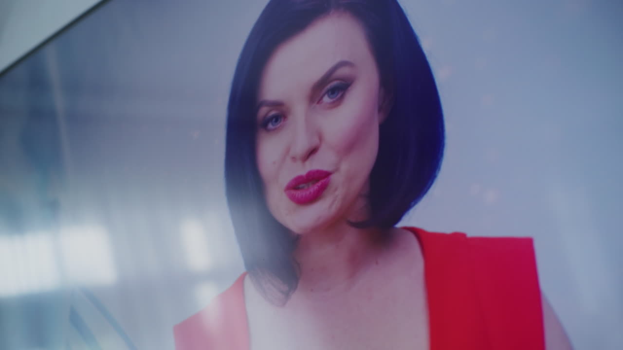 Una mujer con un vestido rojo.