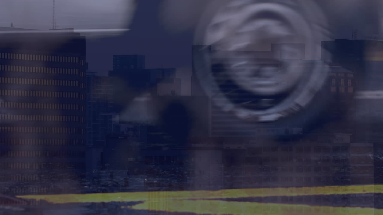 animación del procesamiento de datos sobre el tráfico vial en la ciudad.