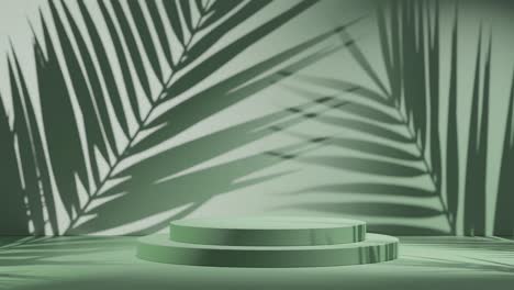 Ein-Minimales-Grünes-Display-Für-Einen-Kosmetischen-Hintergrundproduktstand-Mit-Strandatmosphäre,-3D-Rendering-Und-3D-Illustrationsanimationsschleife