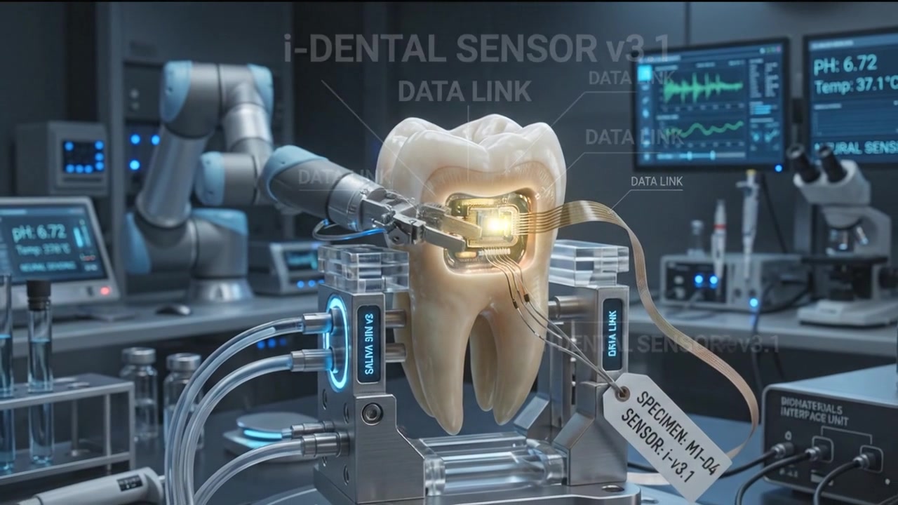 Robotic Arm Testing Smart Dental Sensor on Human Tooth in Laboratory