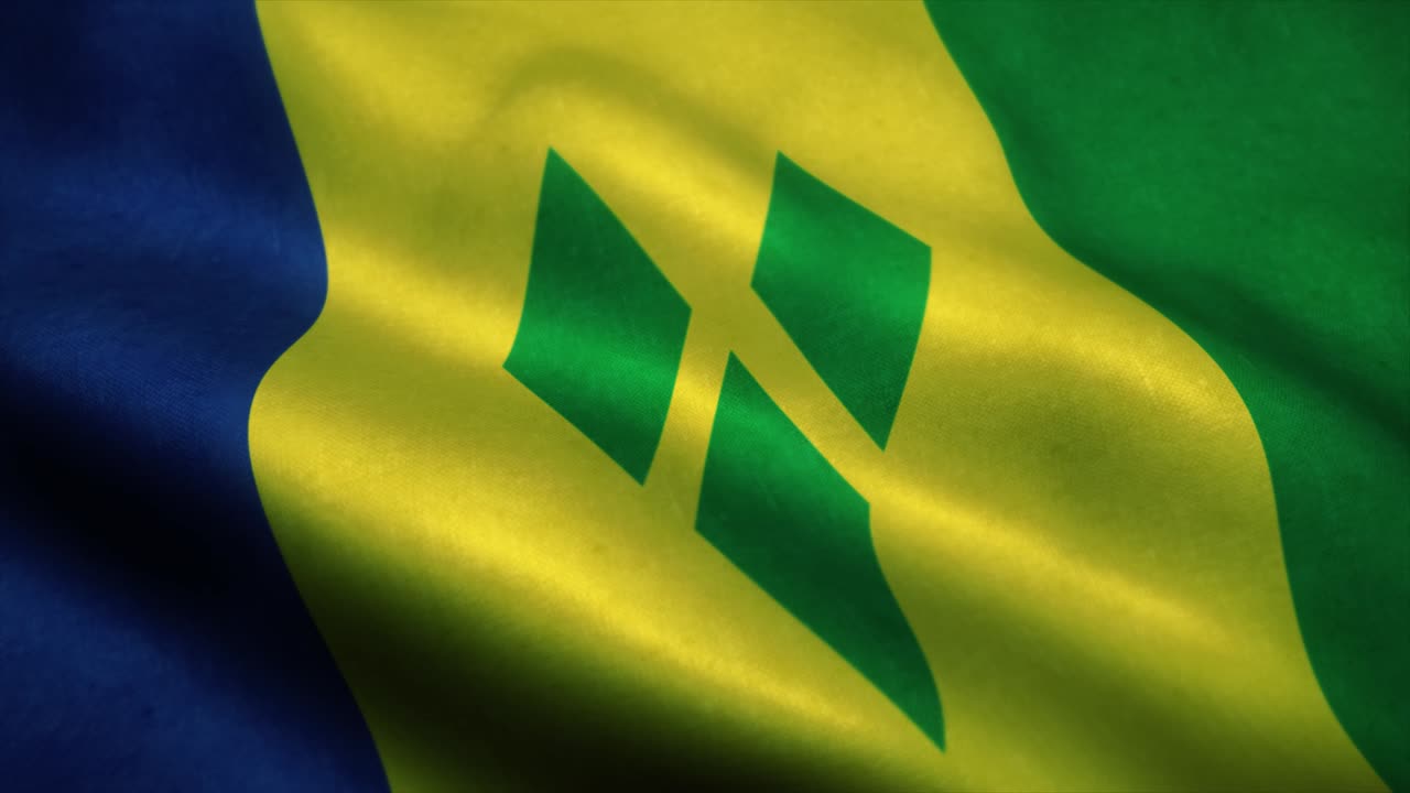 Bandiera di Saint Vincent e Grenadine che sventola al vento. Bandiera nazionale di Saint Vincent e Grenadine. Animazione in loop continuo del simbolo di Saint Vincent e Grenadine. 4K
