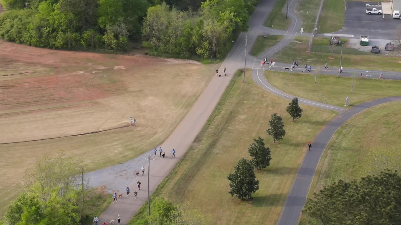 Runners on race trail in large group
