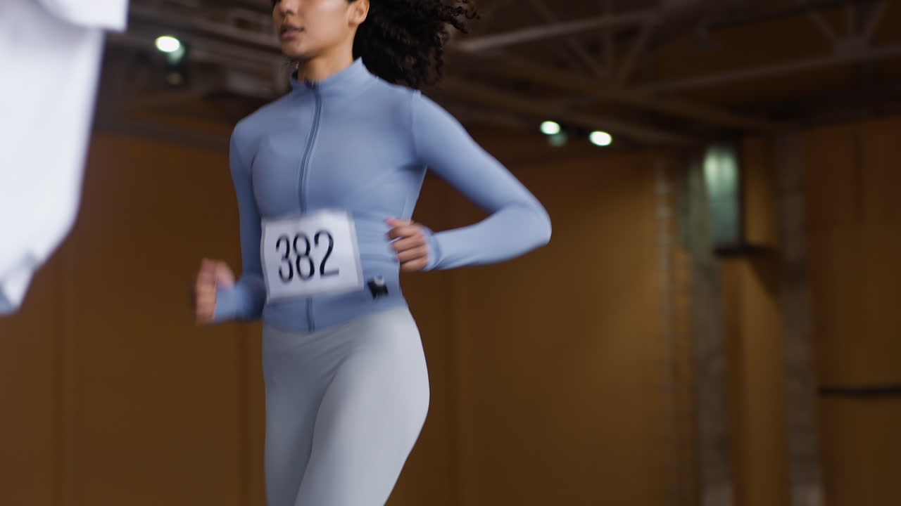 Young people running indoors