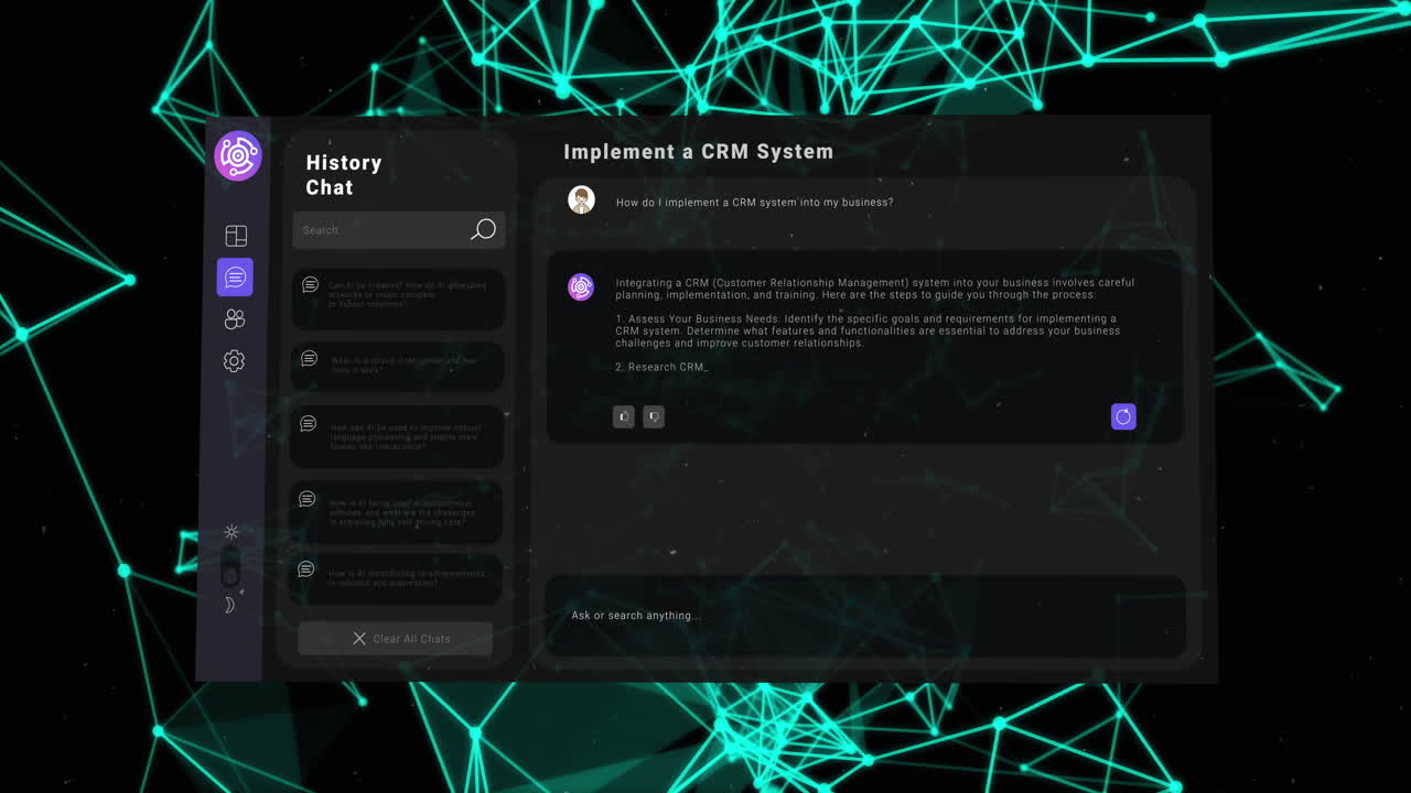 Animation of ai chat data processing over screen