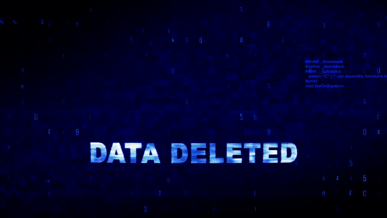 Data Deleted  Text Digital Noise Twitch Glitch Distortion Effect Error Animation.