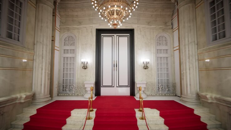 Grande Ingresso sul Tappeto Rosso in una Sala Lussuosa