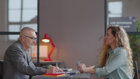businesswoman having job interview with senior hr manager