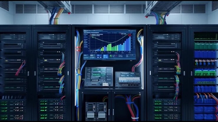 Dolly Shot Moving Through Modern Server Room Data Center