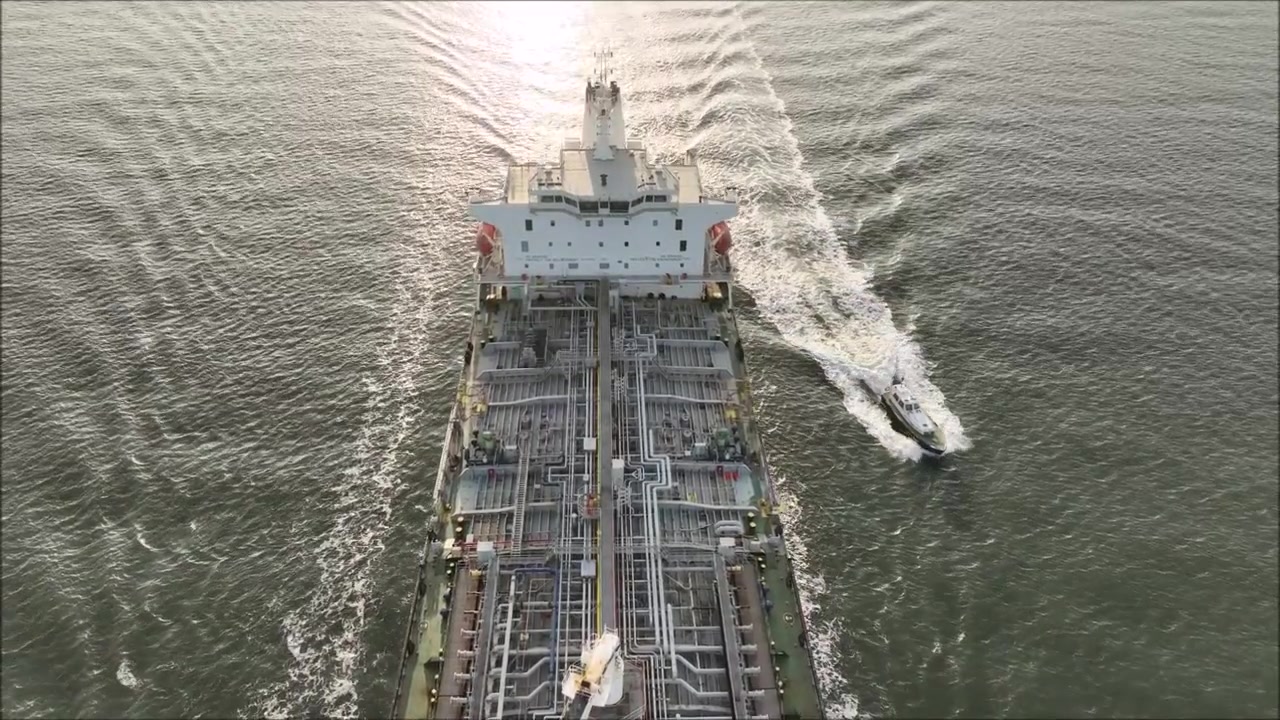 Oil Tanker At Sea filmed by drone on Lough Foyle Ireland Clip Two