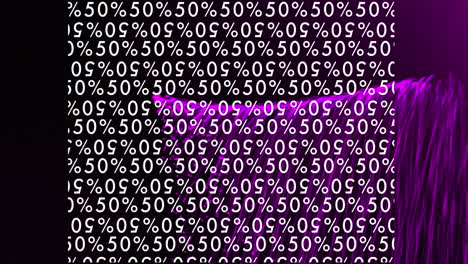 Animation of 50 percent texts on black background
