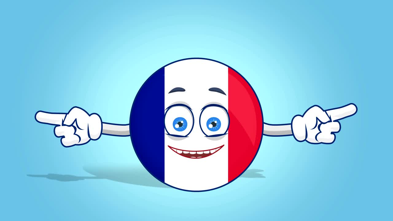 Icona a cartone animato Bandiera Francia Puntatore a Doppia Faccia con Animazione Facciale e Maschera Alfa.