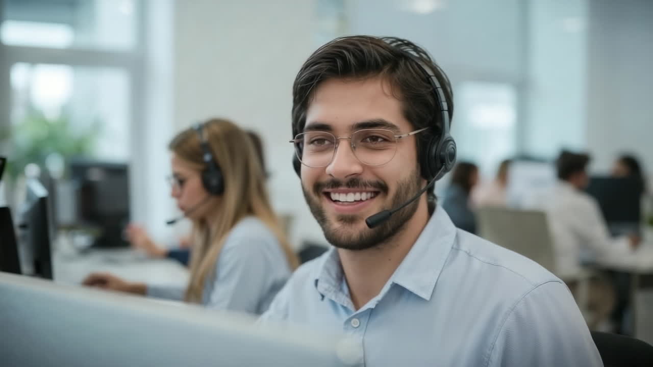 Customer service representative working in a call center