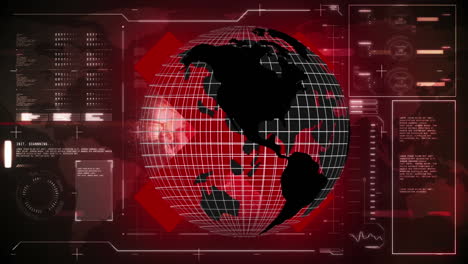 animation of globe rotating over interface with data processing and red x