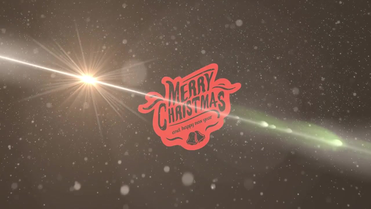 Animazione di neve che cade e scie luminose sopra il testo "Buon Natale" su sfondo nero.