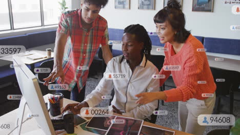 animation of diverse team collaborating at desk in school setting