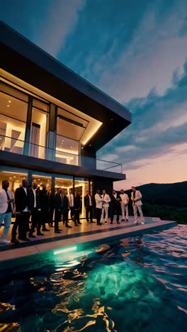 luxury house party at sunset