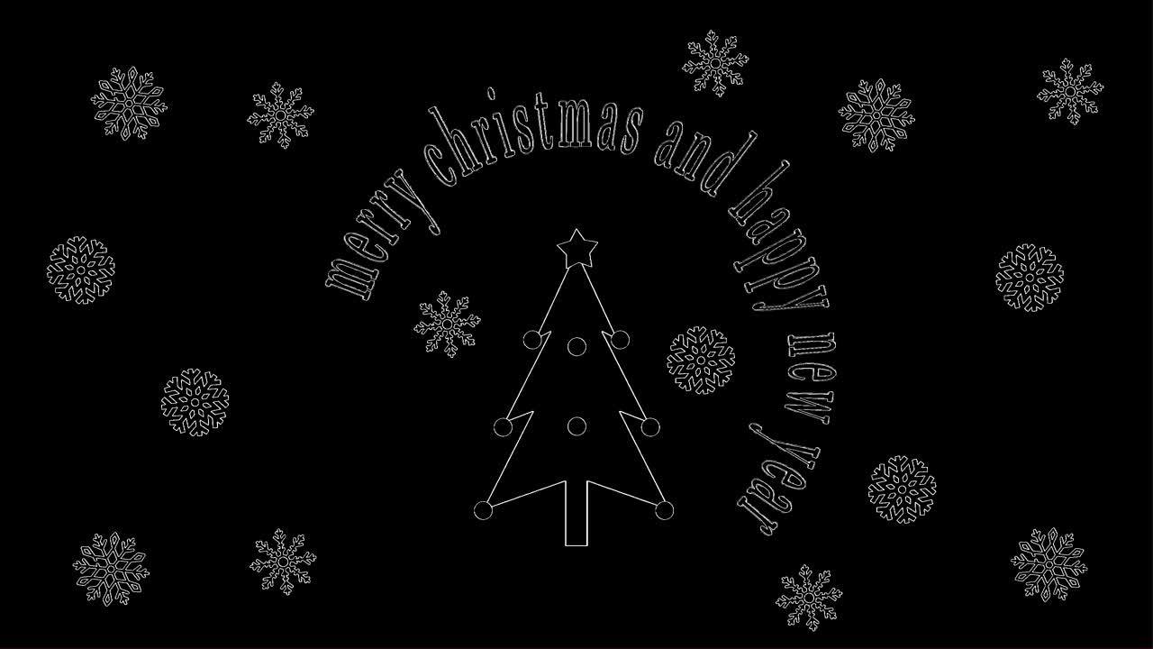 4k feliz navidad y feliz año nuevo animación - en blanco y negro | loopable