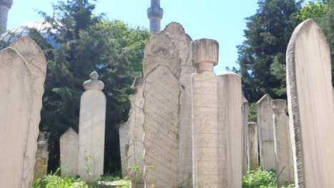 old cemetery with tombstones and mosque