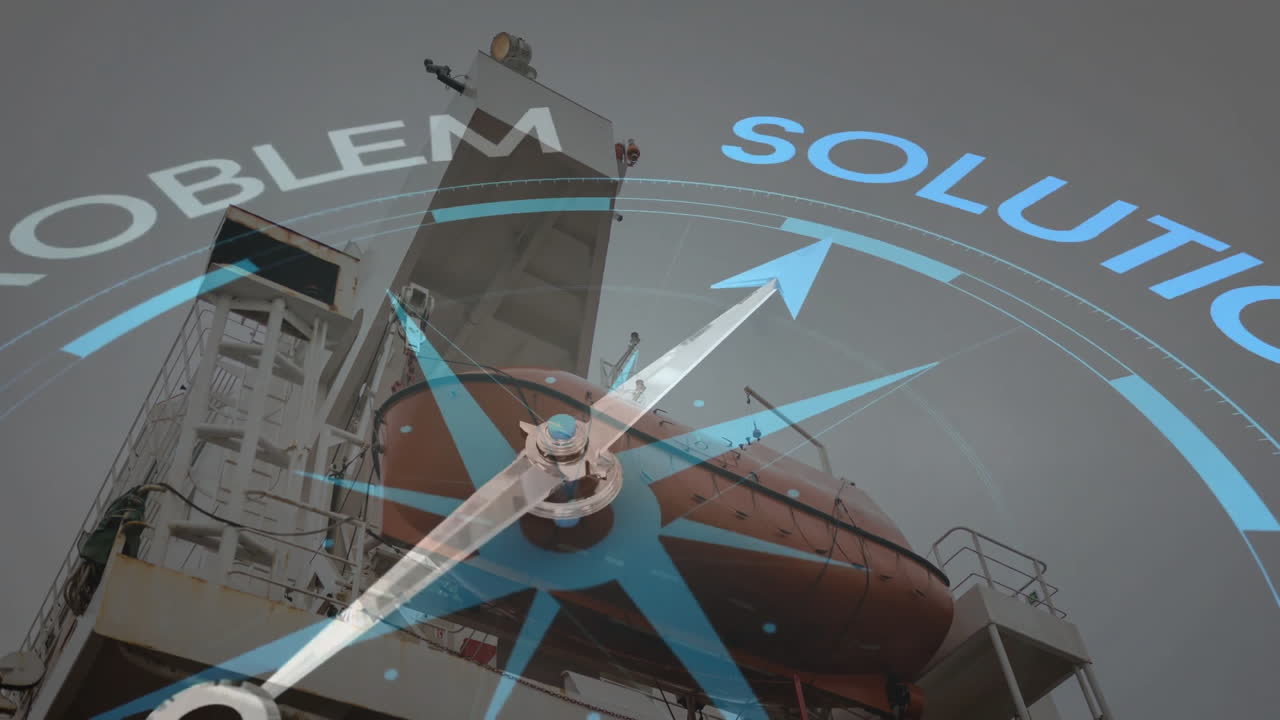 항구 위로 이동하는 나침반의 애니메이션