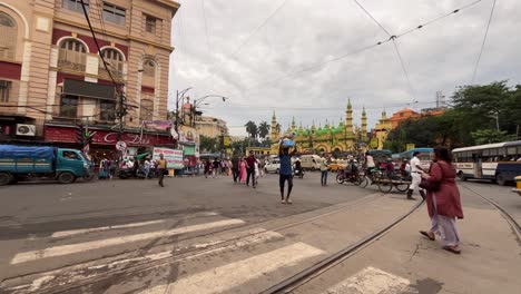 kolkata street scene with old tram