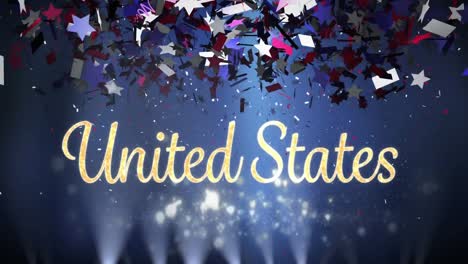 texto de los estados unidos con luces y confeti
