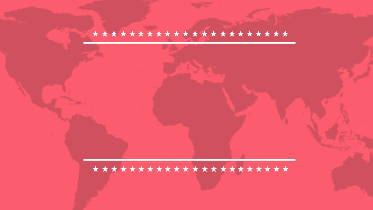 세계 지도에서 복사 공간과 함께 미국 국기 별의 애니메이션