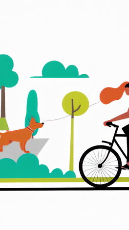 stylized illustrations of people walking and dog walking