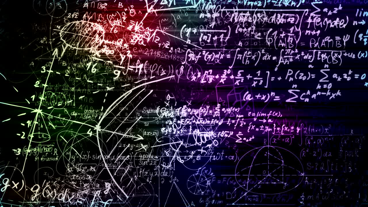 las fórmulas matemáticas abstractas se mueven en el espacio virtual. en bucle