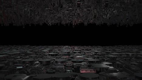 alien spaceship slowly moving forward in infinite space