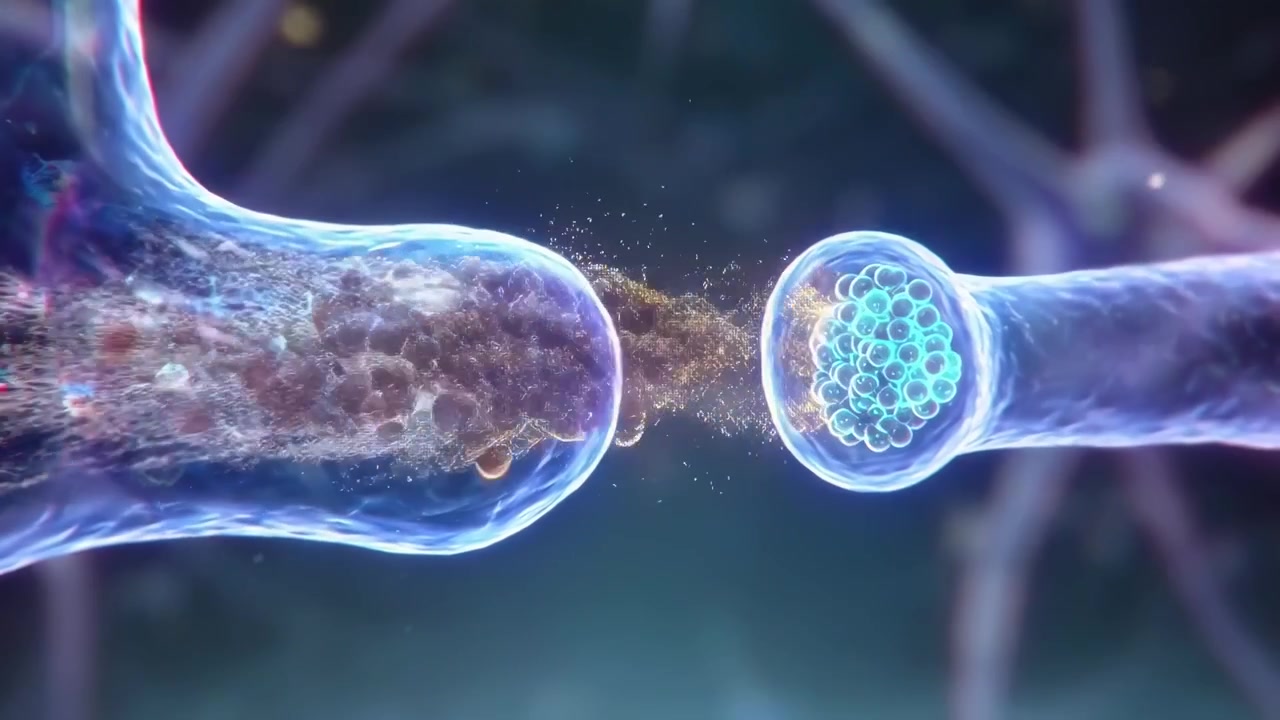 Brain Neurons and Synapses Transmitting Electrical Signals