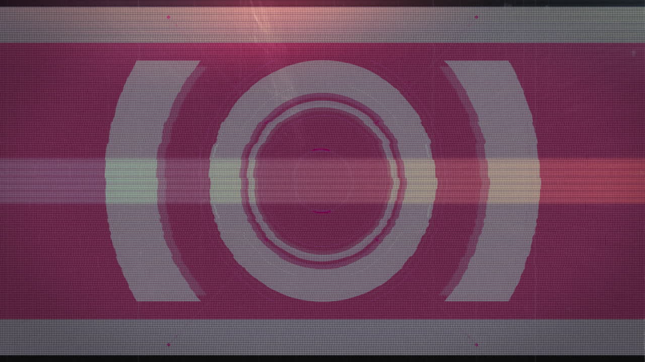 animación digital de rastros de luz y efecto de falla contra el escáner redondo sobre fondo rosa