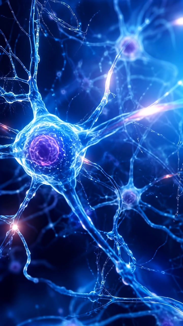 Rete blu astratta di linee ramificate e punti illuminati che si sposta sottilmente nello spazio scuro, con punti luce brillanti che si muovono attraverso percorsi collegati e una composizione stratificata dall'aspetto organico