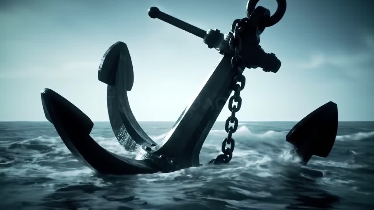 A Majestic Anchor Rising from the Depths of the Ocean, Surrounded by Gentle Waves, Symbolizing Maritime Strength and Resilience in a Serene Marine Environment