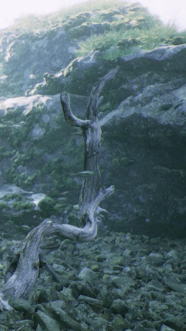 Twisted wood on rocky surface in natural landscape during daylight