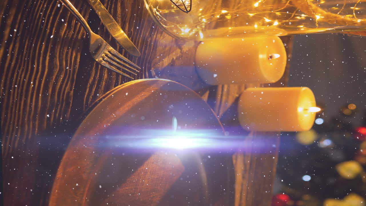 크리스마스 때 테이블 위에 떨어지는 빛의 흔적과 눈의 애니메이션