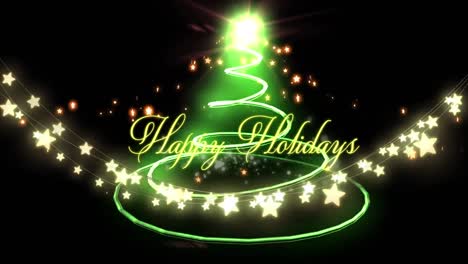 Animation-of-happy-holidays-text-over-fairy-lights-and-christmas-tree