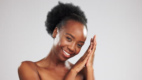 Black-woman,-face-and-beauty,-skincare-and-hands