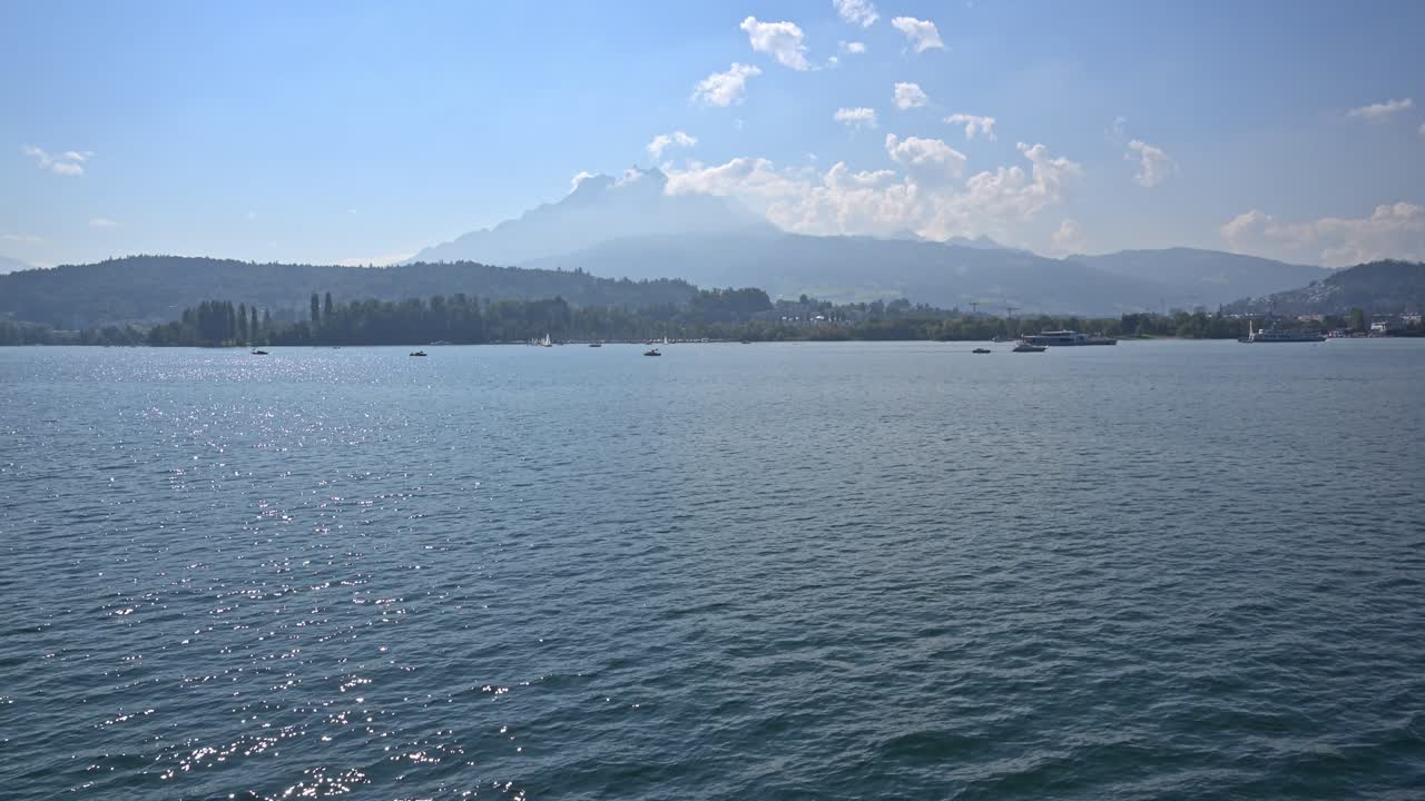 Blue sky panorama view of Lake Lucerne in Switzerland
