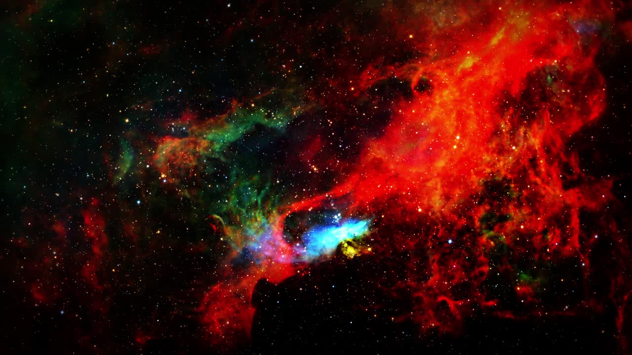 viaje espacial en bucle a una galaxia inexplorada a través de racimos de nubes de plasma, galaxias y estrellas. 4k 3d bucle sin fisuras. ciencia, ciencia ficción, espacio, nebulosas, volando más allá de galaxias y racimos estelares.