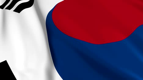 south korean flag in slow motion. the flag develops smoothly in the wind