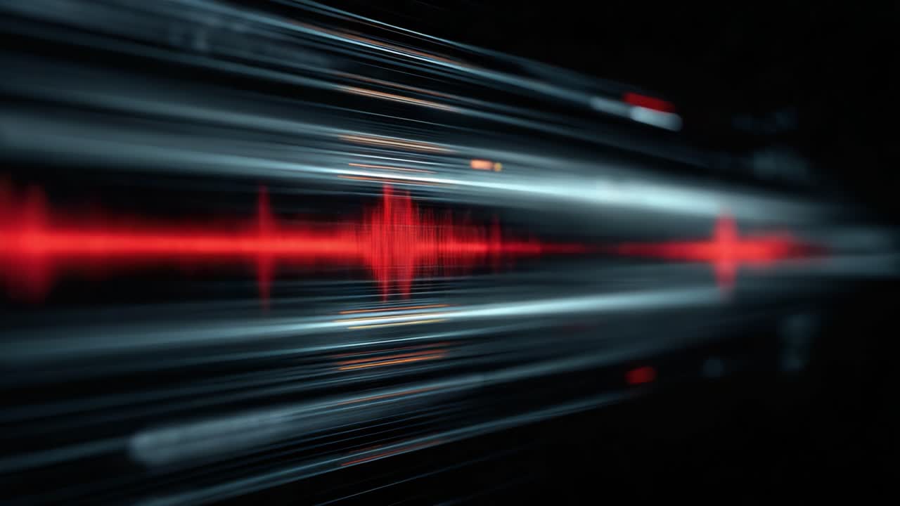 Dynamic Abstract Visualization of Sound Waves in Motion, Featuring Pulsating Lines and Vibrant Colors Capturing the Essence of Sound and Energy Flow