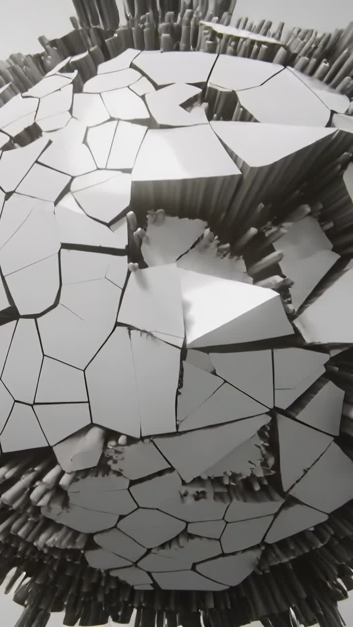 Dynamic White Sphere with Cracking and Evolving Geometric Patterns